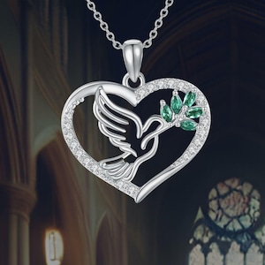 Cute Dove Necklace For Women Sterling Silver Love Heart Necklace