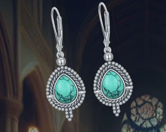 Teardrop Dangle Earrings 925 Sterling Silver Turquoise Earrings for Women