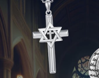 Star of David Cross Necklace For Men Women 925 Sterling Silver Jewish Necklace