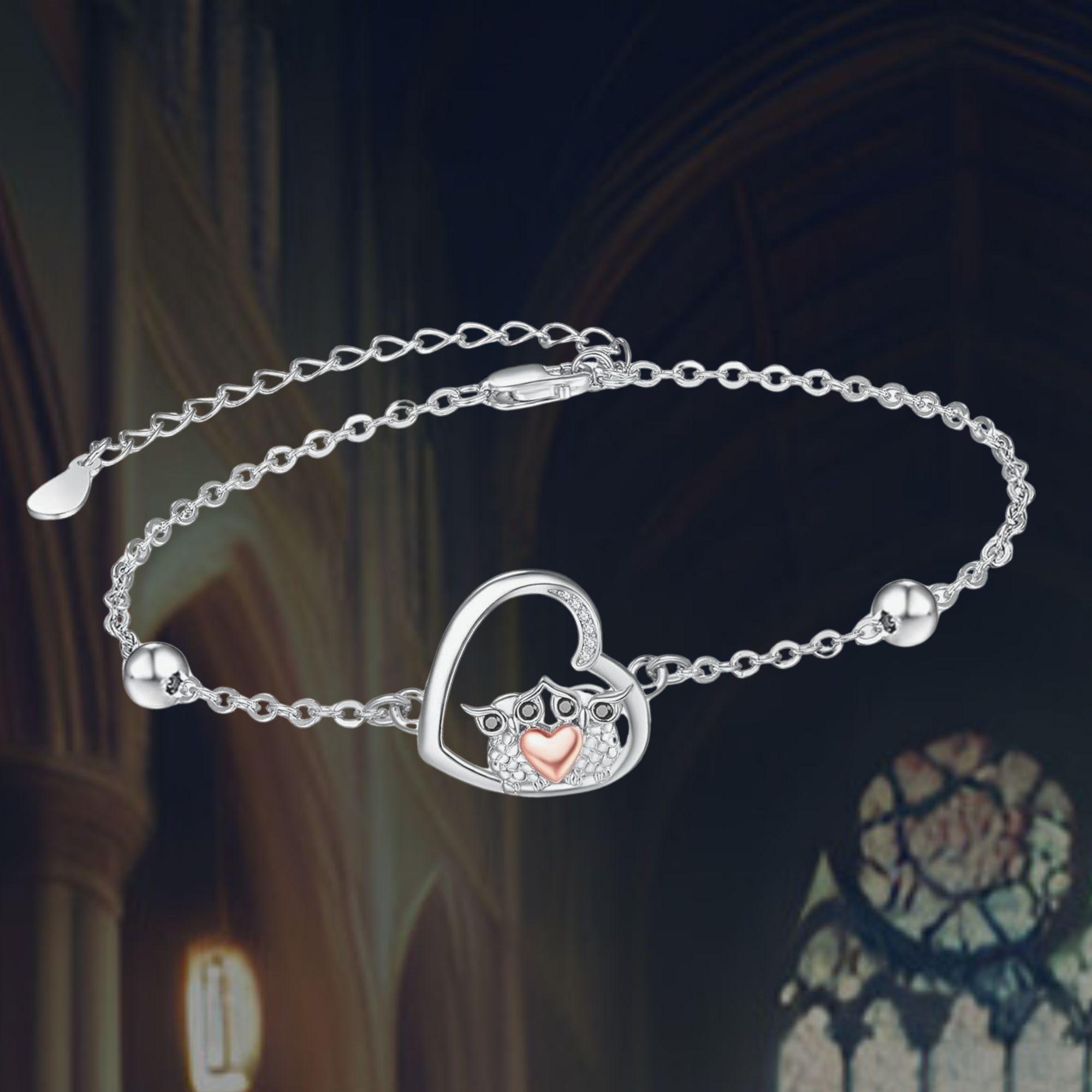 Cute Owl Bracelet Sterling Silver Cute Love Heart Jewelry Bracelet For Women Girls