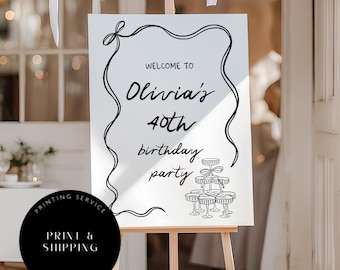 Personalised 40th Birthday Welcome Sign, Modern Foamboard or Cardstock, A1 A2 A3