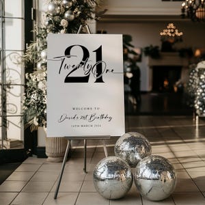 EDITABLE, 21st Welcome Sign, 21st Birthday Welcome Sign, Birthday Sign, Modern 21st Welcome Sign, Black Birthday Sign, Minimal Birthday sign