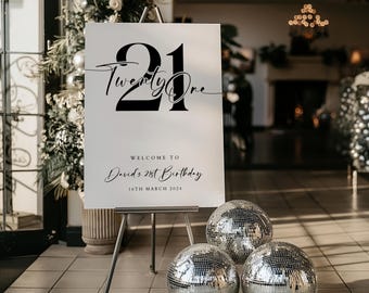 EDITABLE, 21st Welcome Sign, 21st Birthday Welcome Sign, Birthday Sign, Modern 21st Welcome Sign, Black Birthday Sign, Minimal Birthday sign