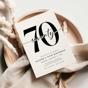 Invitación de cumpleaños número 70, invitación de cumpleaños número 70, invitación simple de cumpleaños número 70, septuagésimo cumpleaños, invitación para hombre y mujer, invitación minimalista, moderna