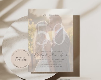 Editable 50th Anniversary Invitation Template with Photo (Instant Download)