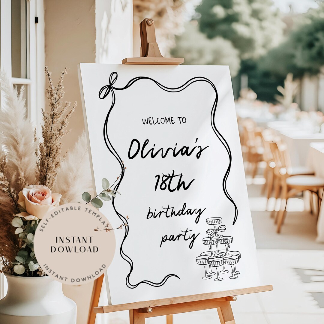Editable 18th Birthday Welcome Sign: Whimsical Party Decor (digital ...