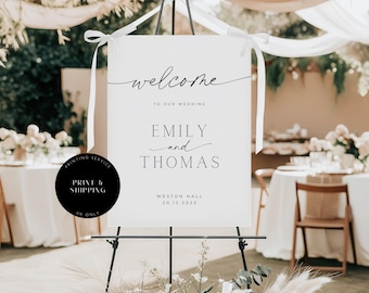 Minimalist Wedding Welcome Sign, Modern Script, Foam Board or Poster