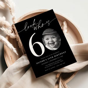 60th Birthday Invite, Look Who's 60, 60th Birthday Invitation with Photo, Simple 60th Invitation, Sixtieth Birthday, Invite for Man Woman