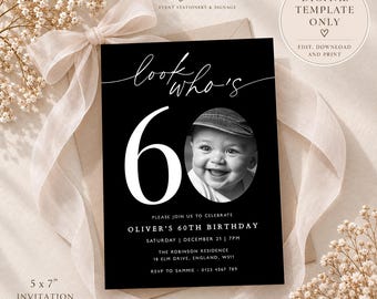 60th Birthday Invitation Template, Look Who’s 60 Photo Invite, Editable Templett