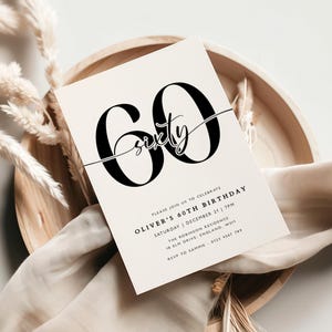 60th Birthday Invite, 60th Birthday Invitation, Simple 60th Invitation, Sixtieth Birthday, Invite for Man Woman, Minimalist Invite, Modern