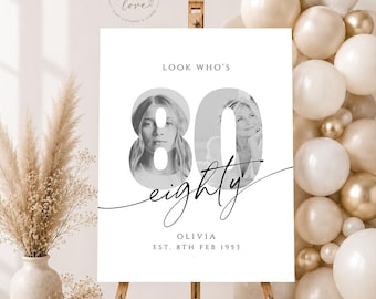 Personalised 80th Birthday Welcome Sign | Photo Milestone Decor | Elegant Party Sign
