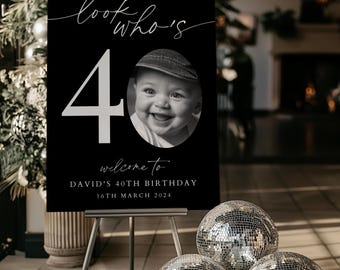 Editable 40th Birthday Welcome Sign: Modern Photo Template (Digital Download)