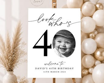 40th Birthday Welcome Sign with Photo, Personalised Party Decor