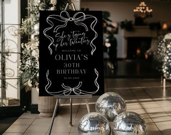 Letrero de bienvenida para su cumpleaños número 30, decoración con lazo (descarga digital editable)