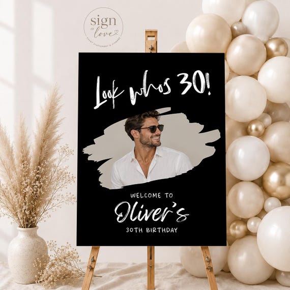 30th Birthday Welcome Sign with Photo, Personalised Party Decor