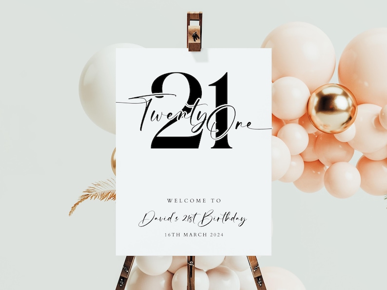 Editable 21st Birthday Welcome Sign, Modern Minimalist (digital ...