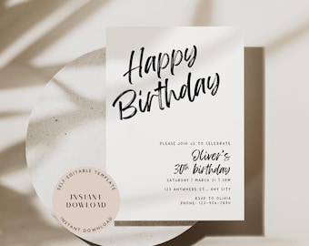 Happy Birthday Invite, 30th Birthday Invitation (Digital Download)