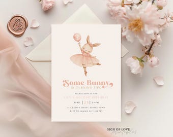 Ballerina Bunny 2nd Birthday Invitation: Editable Template (5x7) (Digital Download)