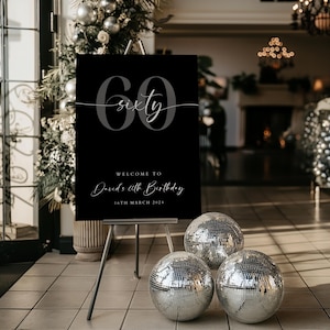 EDITABLE, 60th Welcome Sign, Minimalist 60th Welcome Sign, Birthday Sign, Modern 60th Welcome Sign, Black Birthday Sign