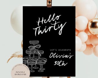 Hello Thirty Birthday Welcome Sign, Editable Template (Digital Download)