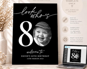 80th Birthday Welcome Sign Template, Photo Sign, Look Who’s 80, Editable Templett