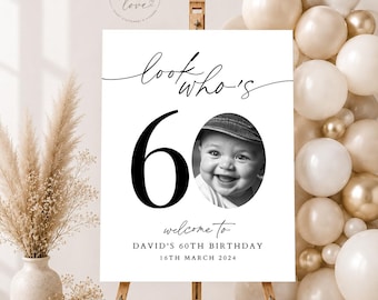 60th Birthday Welcome Sign with Photo, Personalised Party Decor