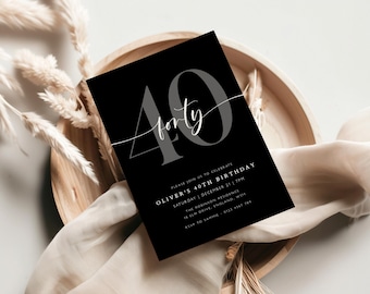 Modern Minimalist 40th Birthday Invitation (Digital Download)