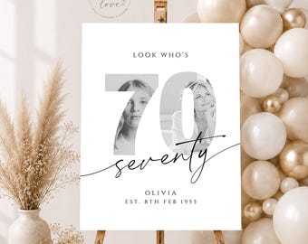 Personalised 70th Birthday Welcome Sign | Photo Milestone Decor | Elegant Party Sign