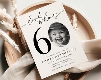 Photo 60th Birthday Invitation: Simple Milestone Invite (Digital Download)