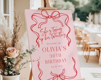 Tying Up Her Twenties Welcome Sign, 30th Birthday, Bow Frame (Digital Download)