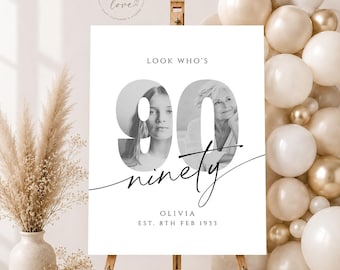 Personalised 90th Birthday Welcome Sign | Photo Milestone Decor | Elegant Party Sign