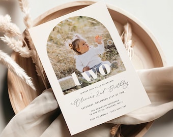 Editable 2nd Birthday Photo Invitation Template (Instant Download)