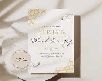 Invito di compleanno Sweet to Bee Three - Bumble Bee Party (download digitale)