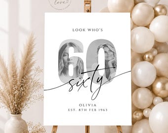 Personalised 60th Birthday Welcome Sign | Photo Milestone Decor | Elegant Party Sign