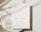 Pink Bow Baby Shower Invitation, Editable Template (Digital Download)