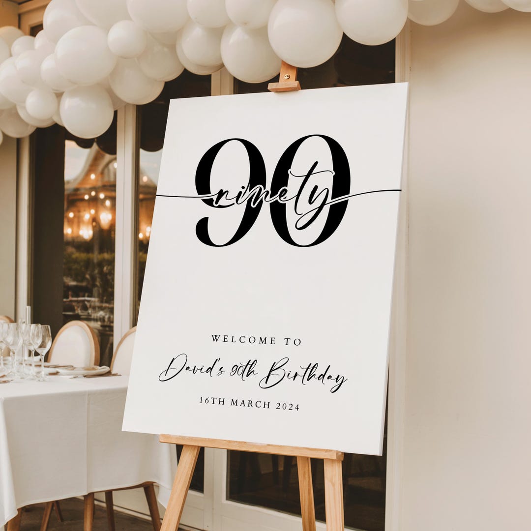 Minimalist 90th Birthday Welcome Sign (editable Digital Download) - Etsy UK
