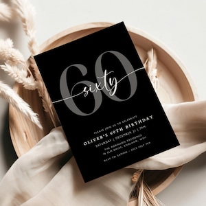 60th Birthday Invite, 60th Birthday Invitation, Simple 60th Invitation, Sixtieth Birthday, Invite for Man Woman, Minimalist Invite, Modern