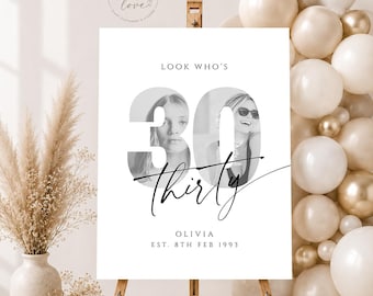 Personalised 30th Birthday Welcome Sign | Photo Milestone Decor | Elegant Party Sign