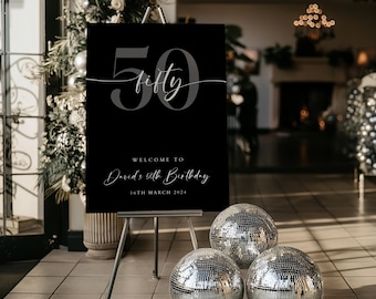 Editable 50th Birthday Welcome Sign, Minimalist Design (Digital Download)