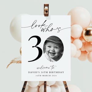 Bearbeitbares 30. Geburtstag Willkommensschild: Moderne Fotovorlage (Digitaler Download)