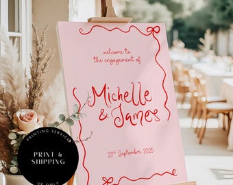 Whimsical Engagement Welcome Sign, Hand Drawn Bow Poster