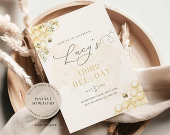 Invito per il terzo compleanno di Sweet to Bee: festa delle api (download digitale)