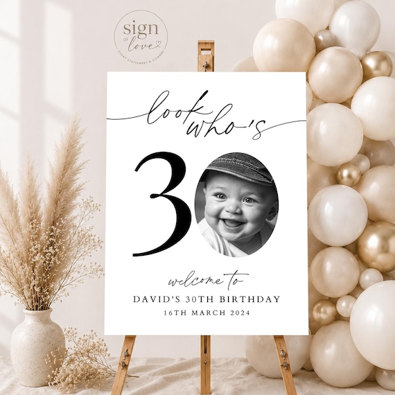 30th Birthday Welcome Sign with Photo, Personalised Party Decor