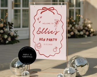 Hen Party Welcome Sign, Whimsical Hen Do Decor (A1 A2 A3) Printed