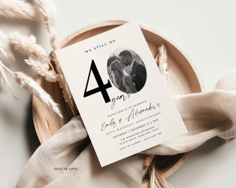 Plantilla editable de invitación fotográfica para el 40 aniversario (descarga instantánea)