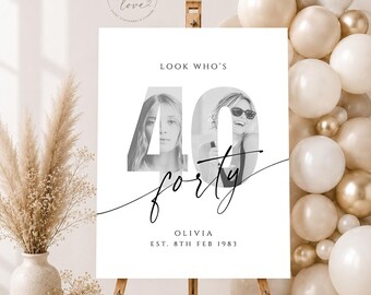 Personalised 40th Birthday Welcome Sign | Photo Milestone Decor | Elegant Party Sign