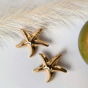 18K Gold plated Starfish Earrings | Statement Starfish Studs | Coastal Beach Jewelry | Summer Ocean Earrings | Gold Sea Life Earrings