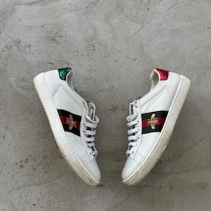 Gucci Ace Sneaker Bee  White Leather Womens Sneakers EU34