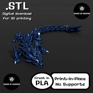 Baby crystal dragon 002, STL file for 3D Printing, STL Print Files, Articulating Flexi Wiggle Pet, Print in Place