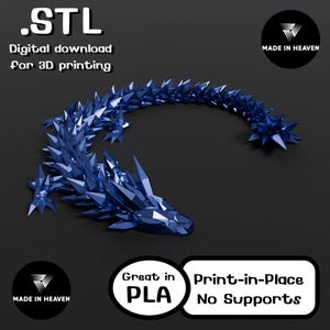 Crystal Dragon STL File: Articulating 3D Print-in-Place (Digital Download)